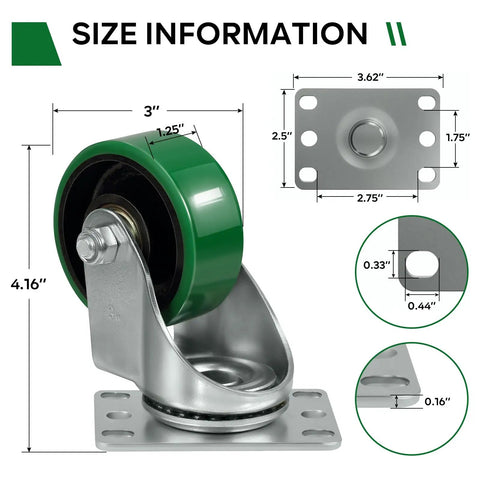 Built Tough 3 Inch Polyurethane Heavy Duty Casters Roll Smooth Swivel Wheels Hold 700 Lbs Zero Scratch Marks On Industrial Floors Made For Utility Carts And Workbenches Set Of Two with size dimensions