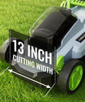 Cordless 13 Inch Lawn Mower With 40V Battery, Walk Behind Electric Lawn Tool For Small Yards, Gardens And Patios, 5 Height Adjustable Cutting Deck From 25mm To 75mm, Lightweight, Easy Start, No Gas, 13-inch cutting width on grass