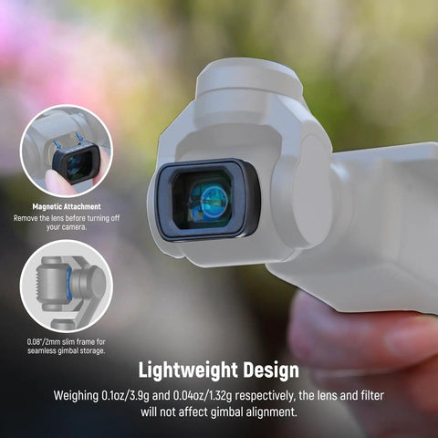 ND Filter Set With 0.75x Wide Angle Lens 108 Degree FOV Includes ND16 ND64 ND256 And CPL For DJI Osmo Pocket 3 And 4 close-up view