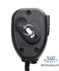 Back view of Rugged Ham Radio Speaker Microphone For UV Five R Walkie Talkies With 3.5mm Jack And 360 Degree Stainless Clip Works With BF F8HP UV 32 GM21 GM 15PRO UV Five G Plus AR 152 And More, showing 360-degree rotating clip