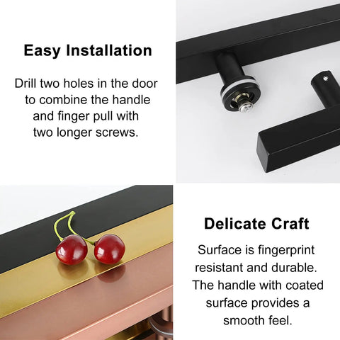 Stainless Steel Square Door Handle Set With Durable Finish And 60cm/23.6in Options shown with installation instructions and smooth surface detail.