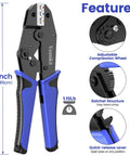 3 In 1 Wire Stripper Cutter And Crimping Tool For Heat Shrink Connectors And Insulated Terminals, Automatic Stripping For AWG 24 To 10 shown with features