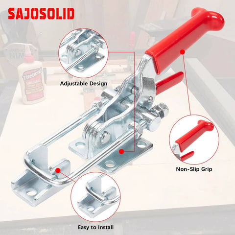 2 Pack Adjustable Toggle Latches With Self Locking Mechanism And Anti Slip Grip For Secure Closures 1984 Lbs Holding Power Built Tough Heavy Duty Lever Clamp For Hatches Boxes And Tool Chests, red handle