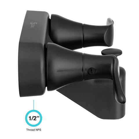 Rv Tub And Shower Faucet Diverter Valve With Winged Levers Matte Black Finish side view, 1/2 inch thread NPS, for seamless control in RVs
