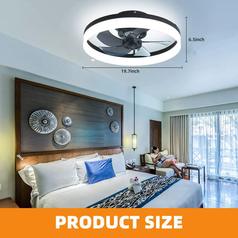 20 Inch Modern Bladeless Ceiling Fan With Lights Remote Control 6 Speeds 3 Color Options in bedroom setting