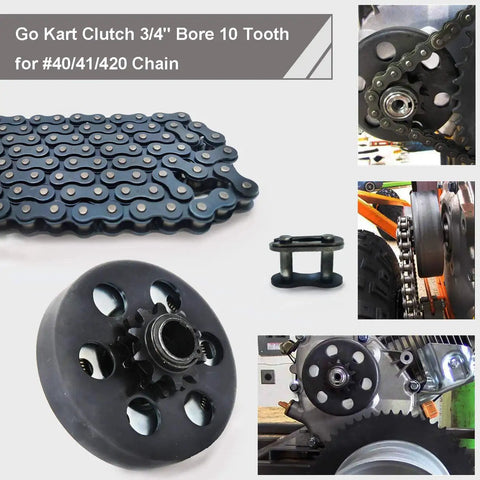Beefed Up Go Kart Clutch With Three Quarters Inch Bore And Ten Tooth For 40 41 420 Chain showing chain and clutch details