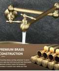 ZBSAVFM Foldable Wall Mount Kitchen Faucet Brass Construction 720° Rotating Extendable Design Easy Installation Over Stove perfect for sink use, showing flowing water.
