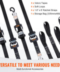 Beefy 4 Pack Heavy Duty Ratchet Tie Down Straps Set 1.6 Inch By 8 Foot With Padded Handles Coated S Hooks Soft Loop 5208 Lbs