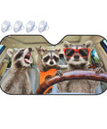 Three Funny Raccoons Windshield Sun Shade For Car SUV Truck 51x27.5 Inches with raccoons in a car wearing sunglasses and playing guitar