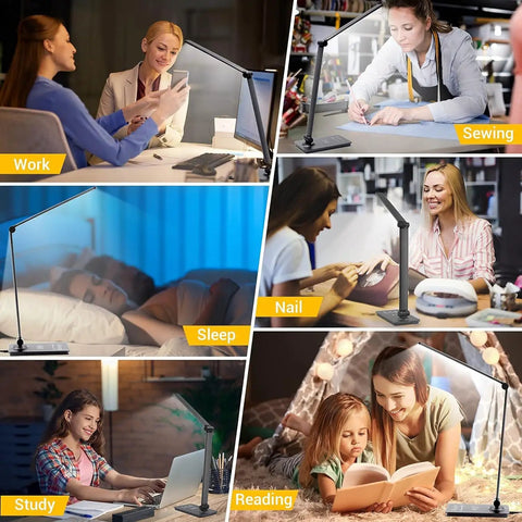 Eye Friendly Led Desk Lamp For Home Office With Usb Charging Port Three Level Dimmable Light No Flicker Blue Light Free