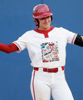 Player wearing T-shirt with 10 Pack Baseball DTF Iron On Transfers For T Shirts And Apparel Ready To Press Heat Transfer Sheets design