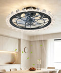 Yunstore Vaxlamp 21" Caged Ceiling Fan with Light and Remote (Matte Black Pointed Tip) in modern kitchen setting.