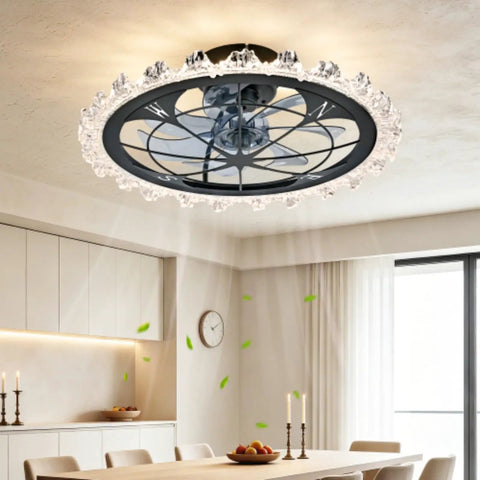 Yunstore Vaxlamp 21" Caged Ceiling Fan with Light and Remote (Matte Black Pointed Tip) in modern kitchen setting.