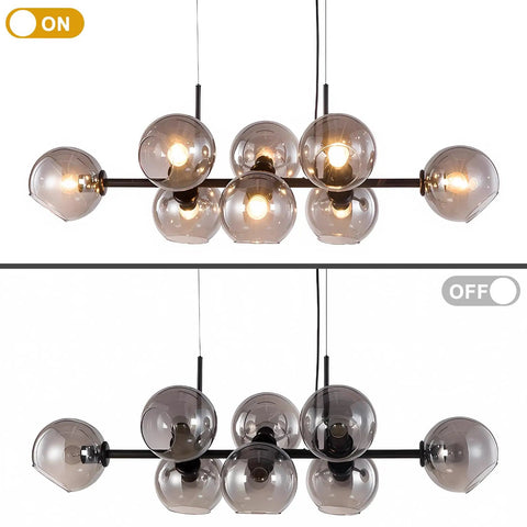 Black Glass Ball LED Pendant Light Transparent Globe Housing Decorative Hanging Fixture Chandelier Ceiling Light ON and OFF view