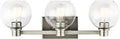 Brushed Nickel Three-Light Vanity Light With Clear Glass For Bathroom Vanity Traditional Style Bath Fixture 24.5 Inch Wide By 8.25 Inch High