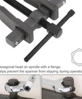 Close-up view of Two Jaw Gear Puller with adjustable arms and hexagonal spindle head for internal and external bearing removal.