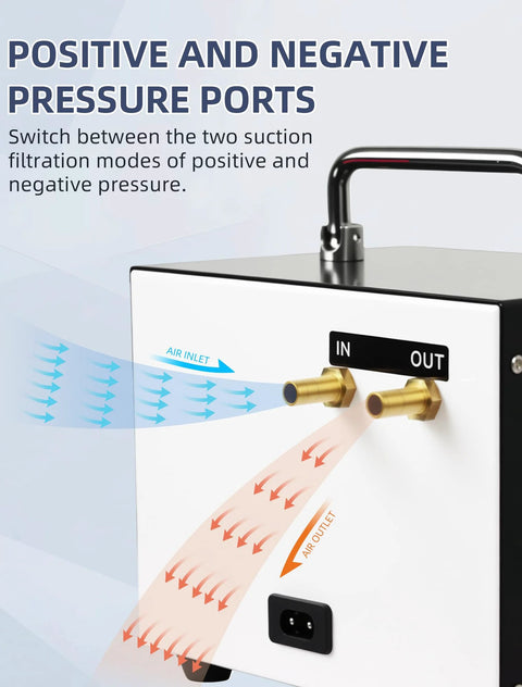 Adjustable lab vacuum pump, oil-free diaphragm, white housing with IN/OUT ports and handle