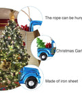 Festive Pickup Truck Ornament With Christmas Tree Decor Iron And Glass Hanging Keepsake, displayed on lit Christmas tree.