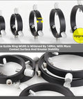 Three Point Astrophotography Guide Rings with Precision Guiding System Pro Grade Lightweight Metal Build shown in size comparison.