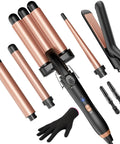 5 In 1 Curling Iron Set With Flat Iron, Triple Barrel Waver, Tapered Wand, And Two Curling Irons 0.35 To 1.25 Inches, Fast Heat