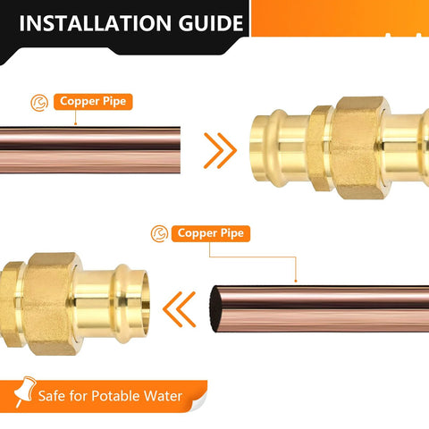 1-pack HeSun copper union press coupling, 1 in x 1 in brass LF pressure fitting for copper tube connection