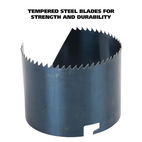 Close-up of individual blade from Seven In One Hole Saw Kit With One And Three Quarters Inch Depth Includes Seven Diameters.