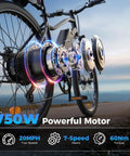 Powerful 750W Electric Bike for Adults, showcasing motor and gearing, City Cruiser with 26 inch tires for daily rides and easy hills