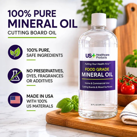 32oz Food Grade Mineral Oil For Cutting Boards And Wood Surfaces No Fuss Restores Protects And Seals Bottle on Counter