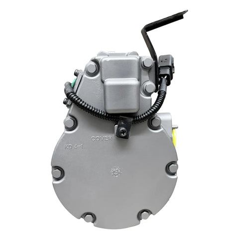 Top Shelf Remanufactured Air Conditioning Compressor showing metal housing and electrical connector for efficient operation.