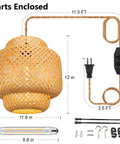 Plug In Pendant Light With Handmade Bamboo Lampshade Boho Rustic Chandelier Dimmer Switch Woven Rattan Basket Shade Indoor