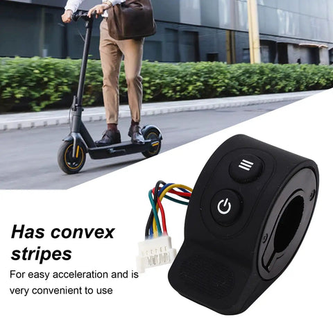 Finger Throttle For Electric Scooters Ultra Sensitive Accelerator Control with convex stripes, shown in urban setting