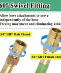 Swivel Garden Hose Fitting Connector Three Quarter Garden Hose Thread Metal With Rubber Washer Leak Proof Replacement Part For Irrigation Prevents Leaks And Kinks Easy Install Durable Quick Connect Garden Hose Adapter 3/4 GHT brass swivel fitting