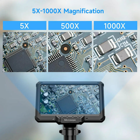 7 Inch Digital Microscope With Screen No Phone Needed For Adults And Kids Coin Magnifier For Error Coins PCB Traces Bugs STEM Learning Soldering Electronics Macro Camera showing 5x-1000x PCB view