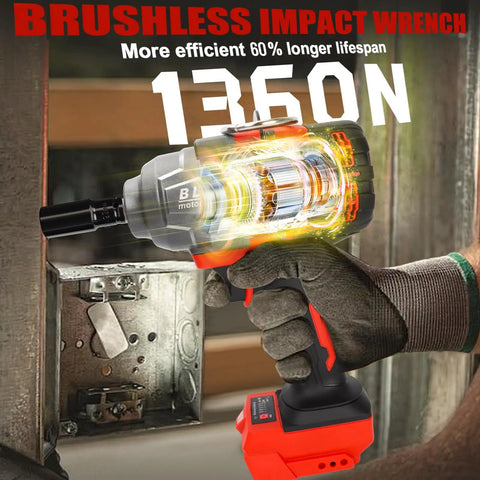 Tough As Nails 1/2 Drive Brushless Cordless Impact Wrench Compatible With Milwaukee 18V Battery Bare Tool No Battery Included showing internal motor.