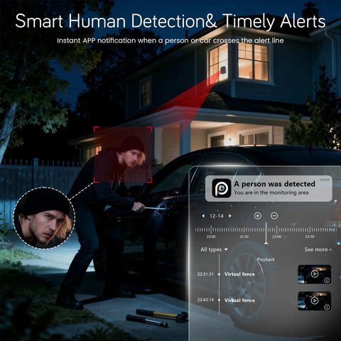 No Drill Magnetic Window Camera With 32GB SD Card 3K 5MP HD Indoor Home Security detects person near car at night