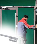 Soft Automatic Door Closer For Indoor And Outdoor Use Built Tough With Aluminum Hydraulic Hinge on a door with a person