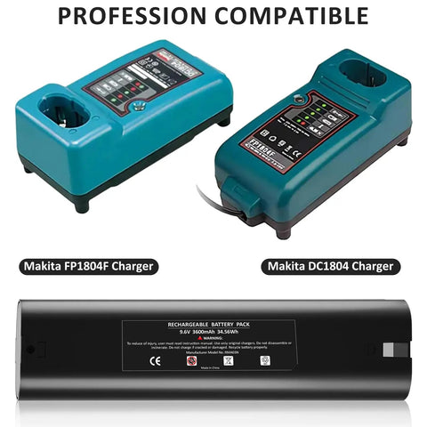 2 Pack Beefed Up 3600mAh NiMH Replacement Battery Pack For 9.6V Tools with Makita FP1804F and DC1804 Chargers.