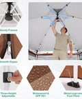 Person adjusting 16x16 Pop Up Gazebo Hexagon Canopy Tent With Mosquito Netting Adjustable Height 256 Sq Ft Of Shade