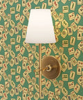 Small Scale Gold Metallic Wallpaper With Luxe Fibrous Texture For Smooth Indoor Walls Eco Pvc Free Class A Fire Rated Decor with lamp.