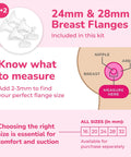 24mm and 28mm breast flanges for Hassle Free Portable Electric Breast Pump With Rechargeable Battery And Soft Suction Levels Includes Total Must Have Travel Tote Nursing Bottles And Insulated Cooler Bag For Busy Mom Life.