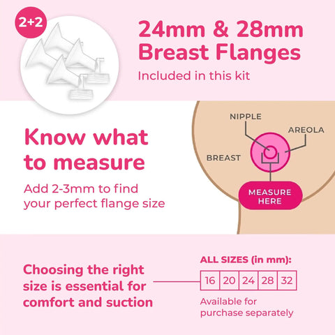 24mm and 28mm breast flanges for Hassle Free Portable Electric Breast Pump With Rechargeable Battery And Soft Suction Levels Includes Total Must Have Travel Tote Nursing Bottles And Insulated Cooler Bag For Busy Mom Life.