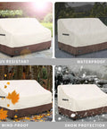 Outdoor Two Seater Loveseat Cover Waterproof Beefed Up Heavy Duty Patio Sofa Cover 58W x 33D x 32H Inches Beige And Brown Weatherproof Shield