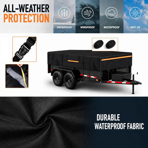 Heavy Duty Trailer Cover For Equipment And Flatbed Trailers 420D Oxford Water Resistant Tarp With Reflective Strips Gray