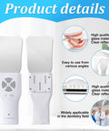Pro Grade Dental Occlusal Photographic Mirror System With Four Rhodium Intraoral Reflective Mirrors, Anti Fog Fan, LED Lighting Handle, Plated Glass Reflectors, And Comprehensive Oral Inspection Kit shown front and back