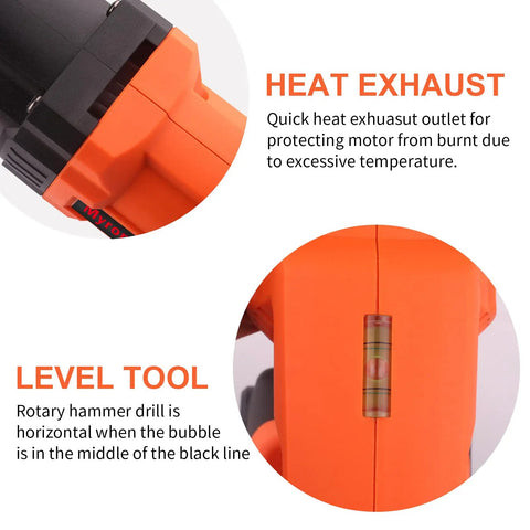 Beast Mode Cordless Rotary Hammer Drill Kit With Brushless 21V Power One Half Inch SDS Plus Drill Chuck Dual Batteries With Charger Three Drill Bits Grease And Case For Concrete Wood Stone And Metal