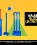 Size 6 Plastic Cricket Set Blue For Backyard And Beach Play This All In One Kit Comes With Bat Wind Ball Stumps And Non Striker