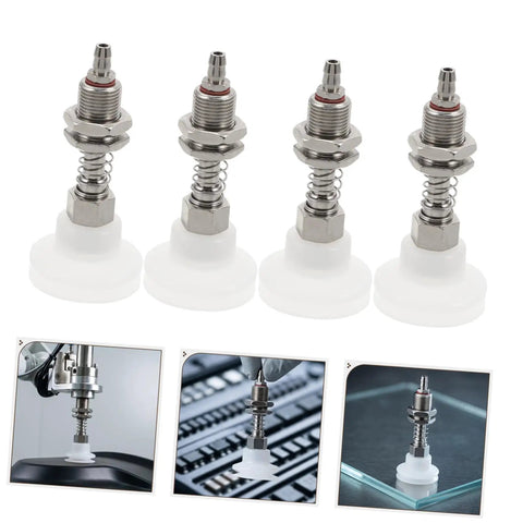4 Pcs Heavy Duty Pneumatic Suction Cup Vacuum Gripper Set For Industrial Manipulator Arms adjustable design with silver and white materials.