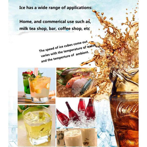 Smooth Operator Home Bar Ice Cube Maker With A Transparent Cover And Brushed Metal Frame, Churns Out Twenty Four Perfect Cubes In Minutes Flat, A Gotta Have Essential For Weekend Hangouts And Craft Cocktails, drinks and ice applications collage.
