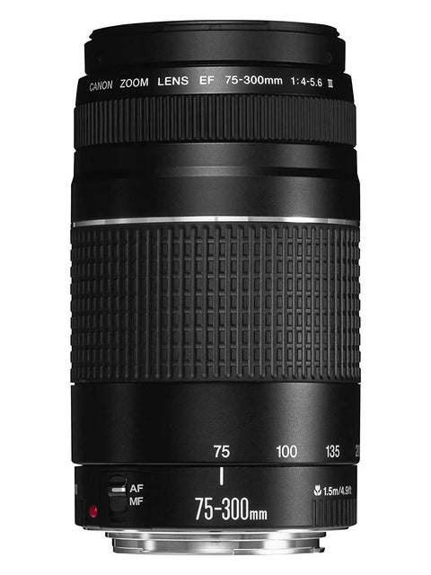 75-300mm Telephoto Zoom Lens For Canon EF Mount With F4-5.6 Aperture, Go-To Autofocus, Smooth Focus, Compact Black