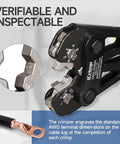 Close-up of All In One Battery Cable Lug Crimping Tool Kit for 8 to One Zero AWG with lug and crimping details visible.
